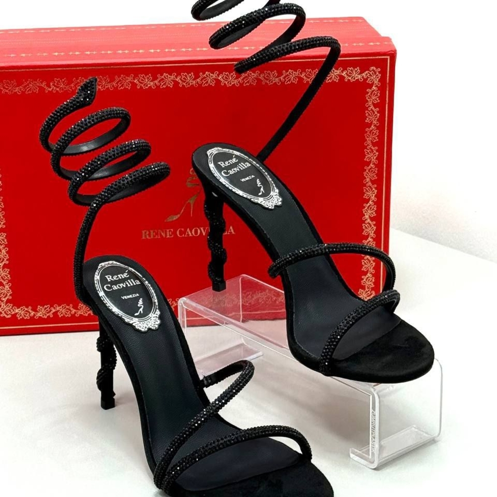 Black Spiral Strap Heels